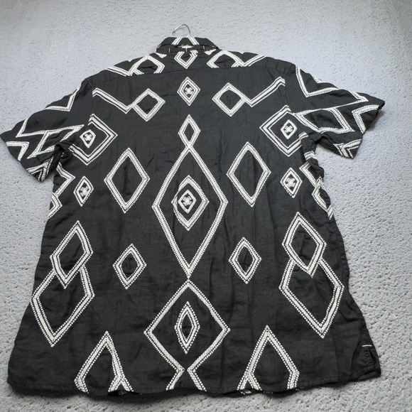 Banana Republic Shirt Mens Large Black Geometric Linen Relaxed Camp Aloha - Picture 4 of 7